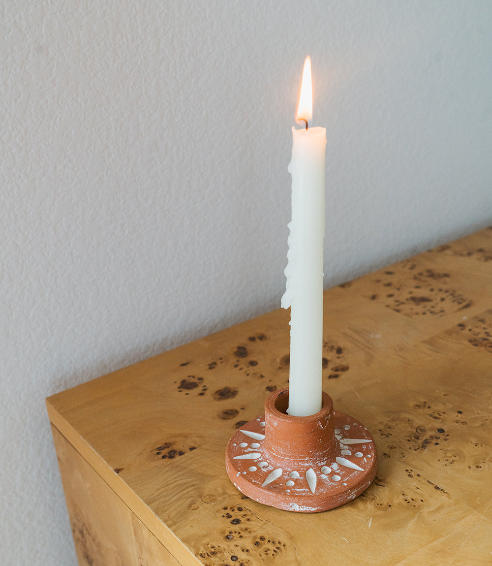 Daksha Full Moon Taper Candle Holder - terracotta