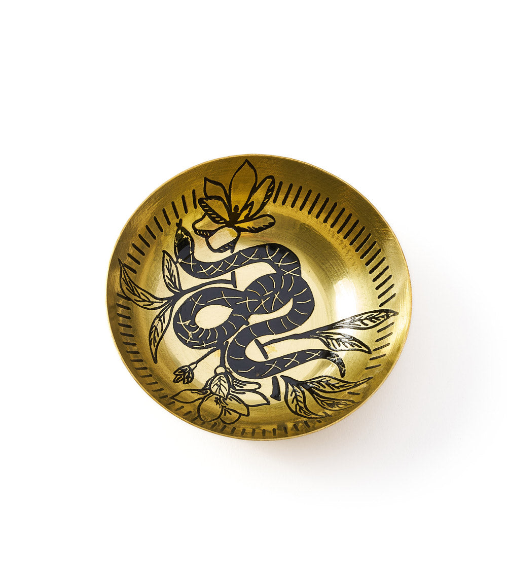 Saanp Snake Round Dish - Etched Brass