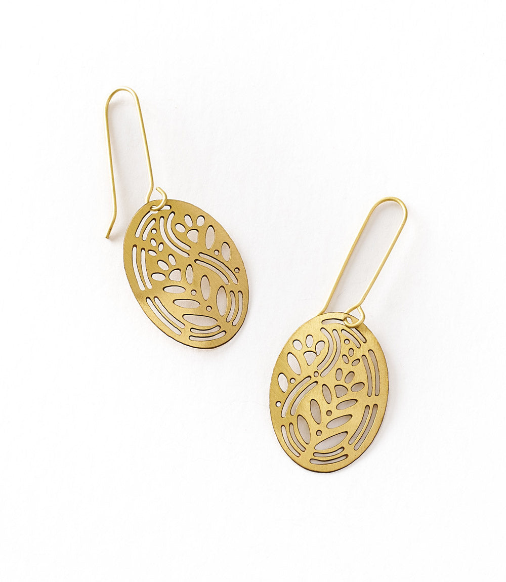 Adhya Oval Drop Hook Earrings - Gold Cutout