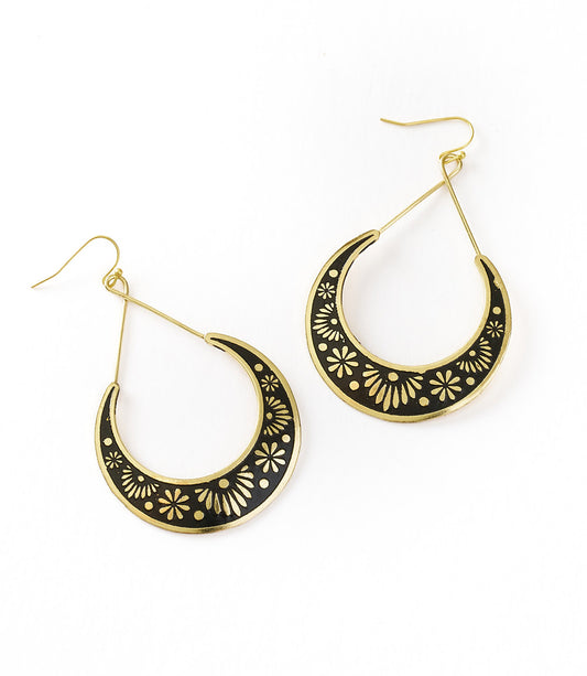 Nisha Crescent Moon Hoop Earrings - Gold, Black