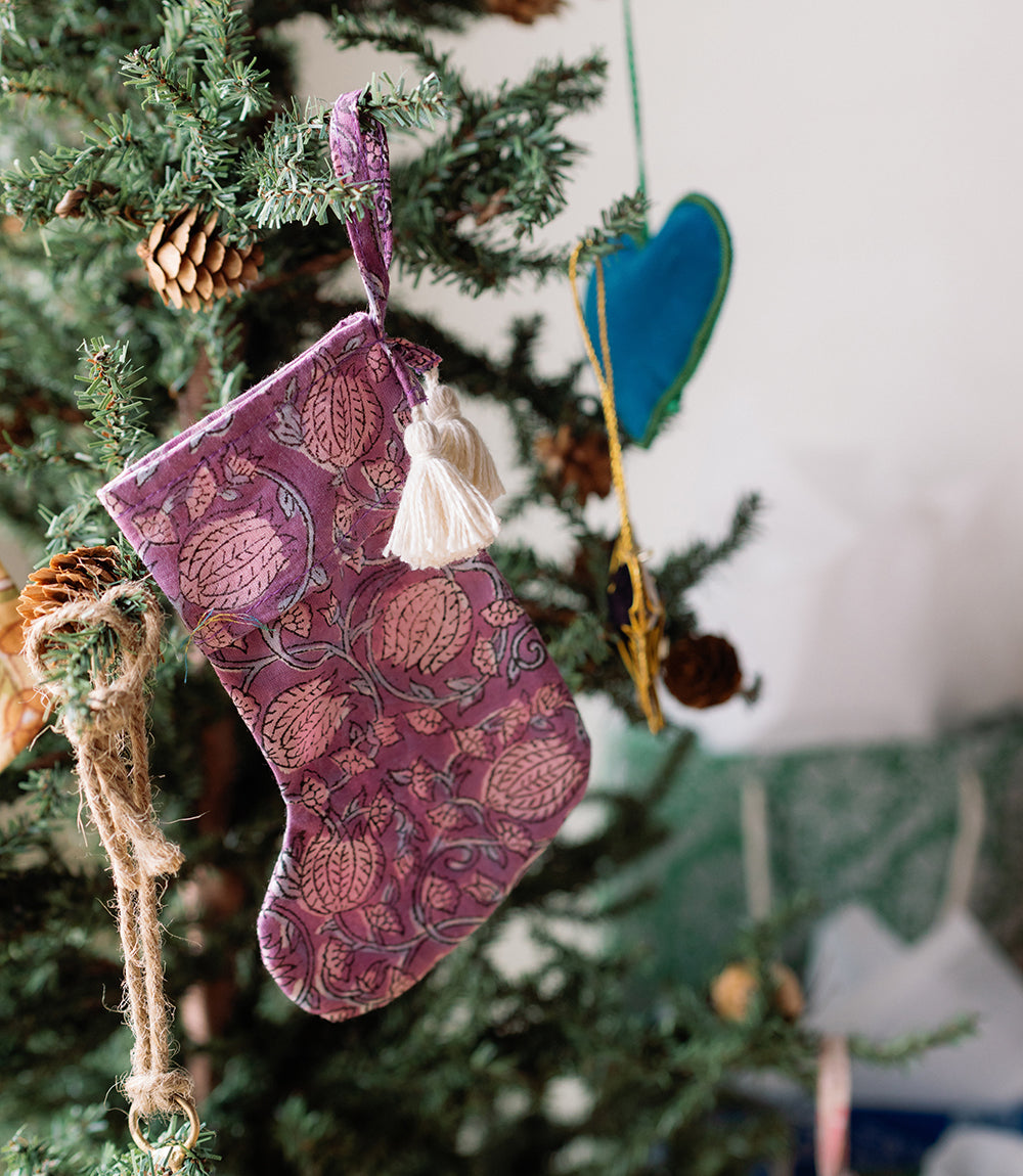 Cotton Mini Holiday Stocking - Assorted Hand Block Print