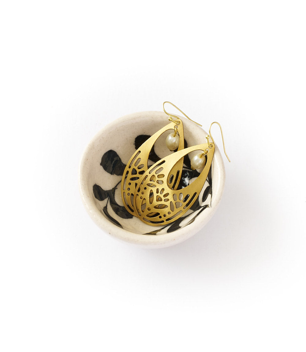 Lalita Ceramic Trinket Dish - Hand-Painted Black, White