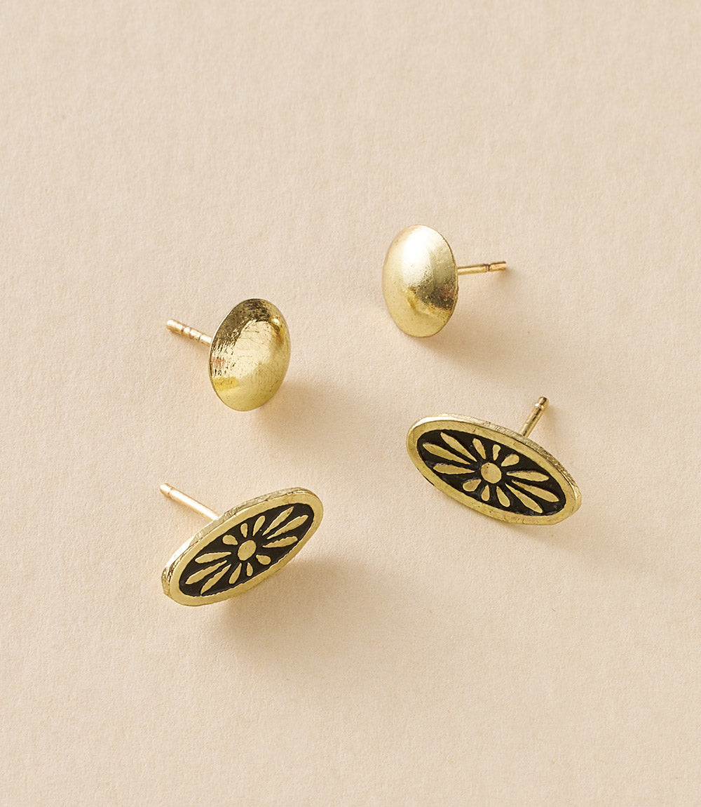 Nisha Ball and Oval Stud Earrings - Gold, Black