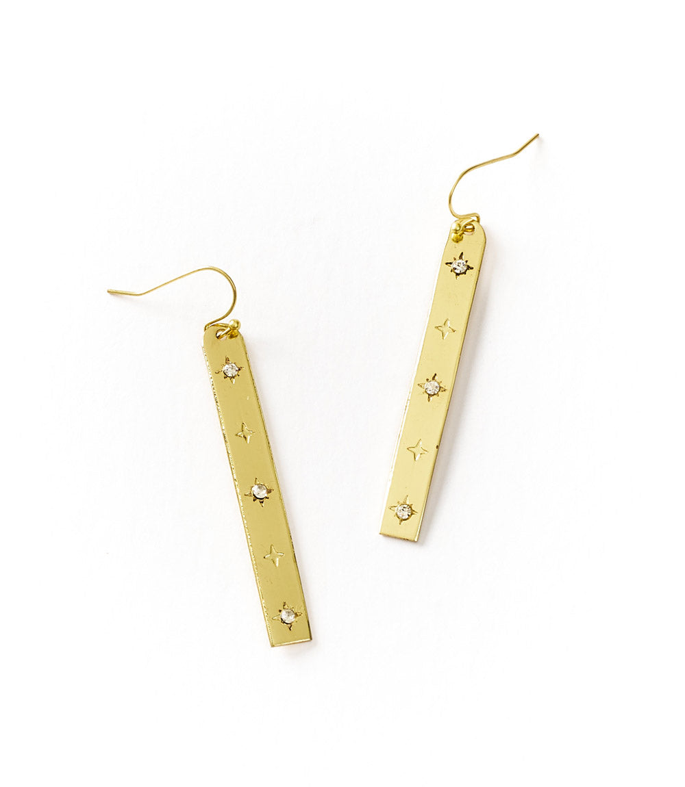 Sitara Starry Long Linear Studded Earrings - Gold