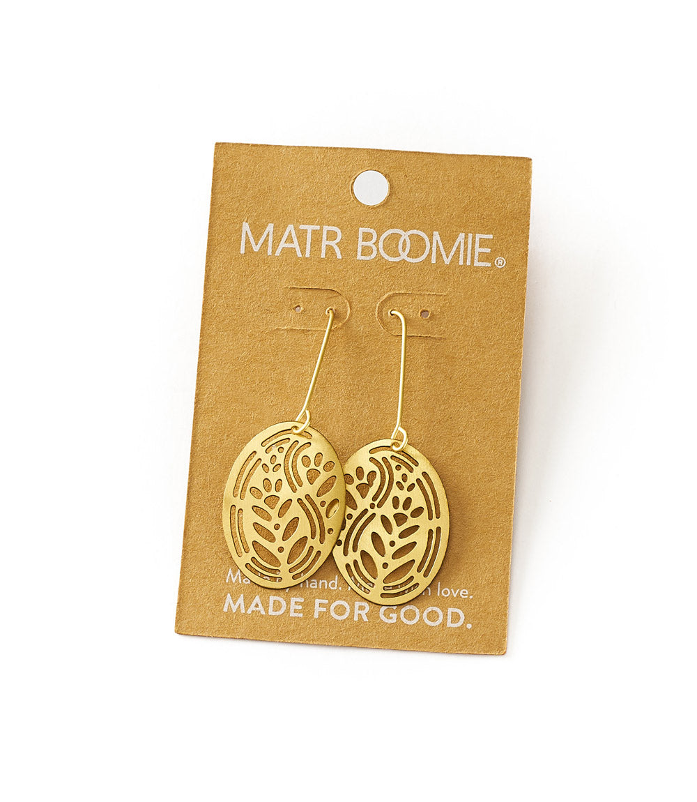 Adhya Oval Drop Hook Earrings - Gold Cutout