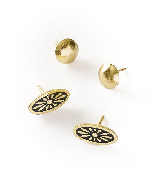 Nisha Ball and Oval Stud Earrings - Gold, Black