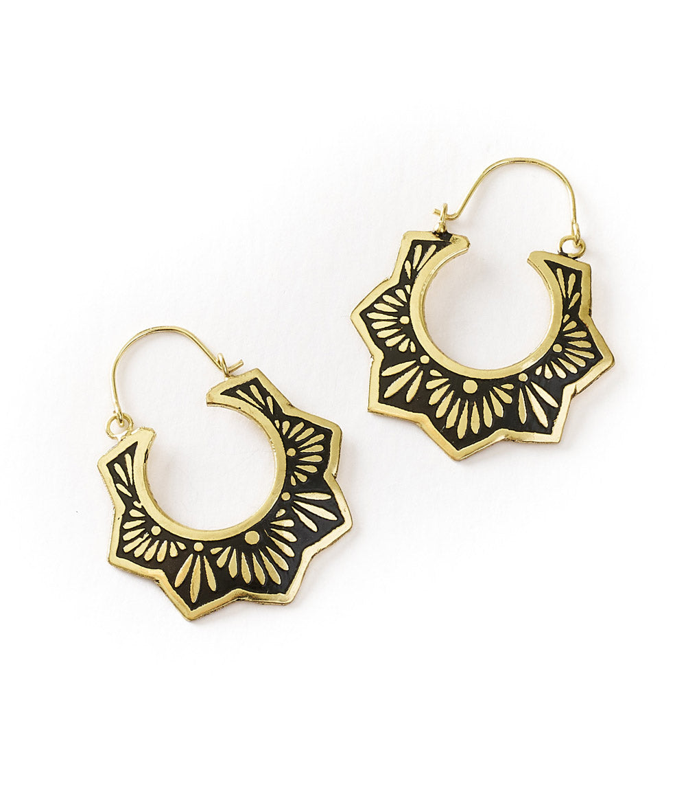 Nisha Lotus Hoop Earrings - Gold, Black