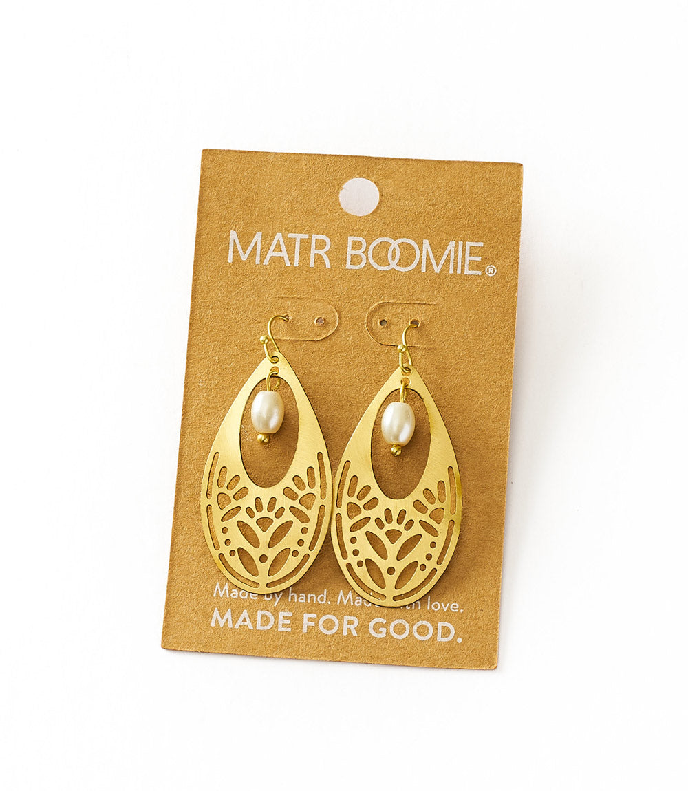 Adhya Teardrop Pearl Earrings - Gold Cutout