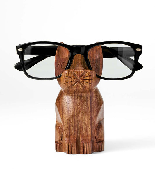 Cat Eyeglass Holder Stand - Hand Carved Wood