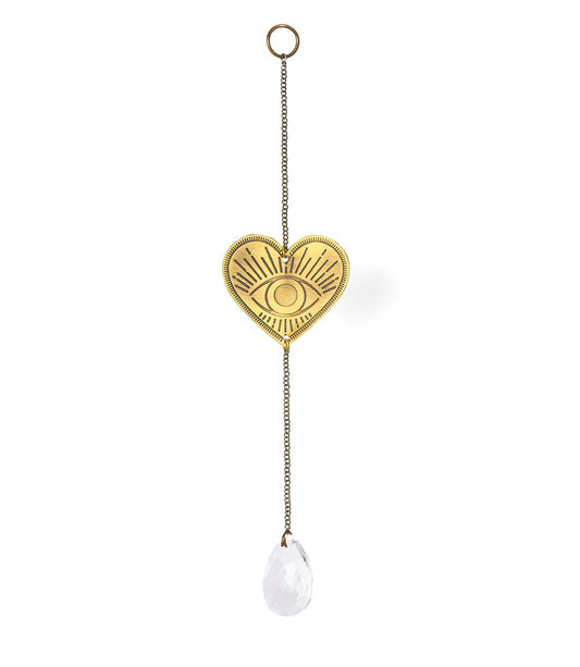 Surya Mini Heart Engraved Brass Suncatcher