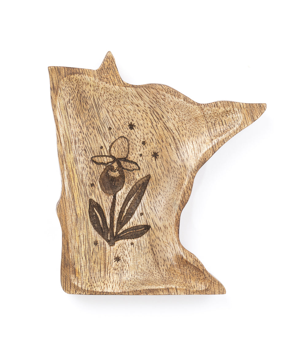 Minnesota State Lady Slipper Trinket Dish - Mango Wood