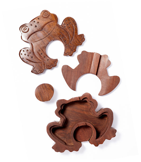 Frog Puzzle Box - Hand Carved Wood