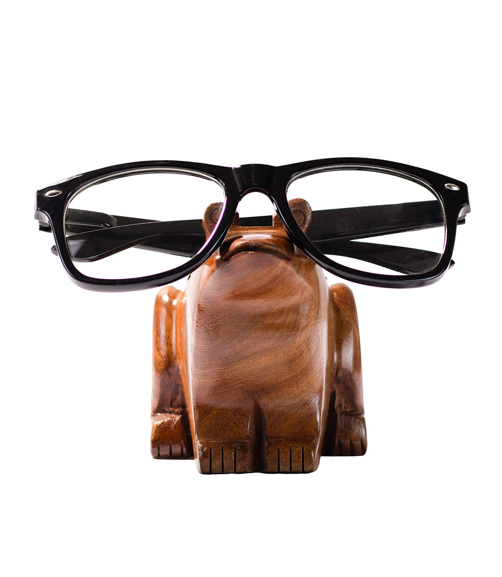 Frog Eyeglass Holder Stand - Hand Carved Wood