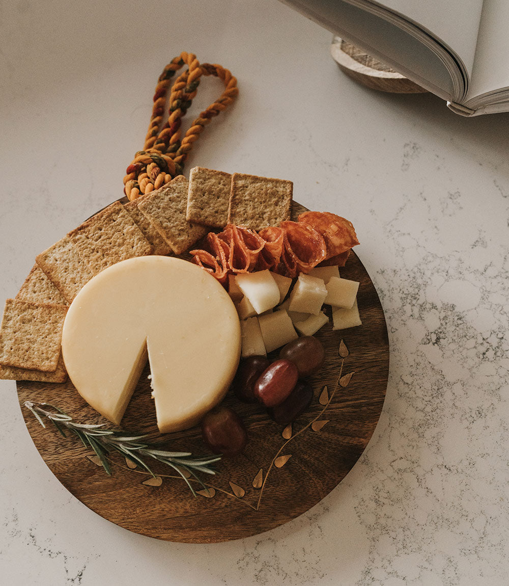 wood cheese tray with charcuterie board