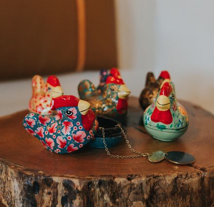 papier mache chicken boxes with jewelry