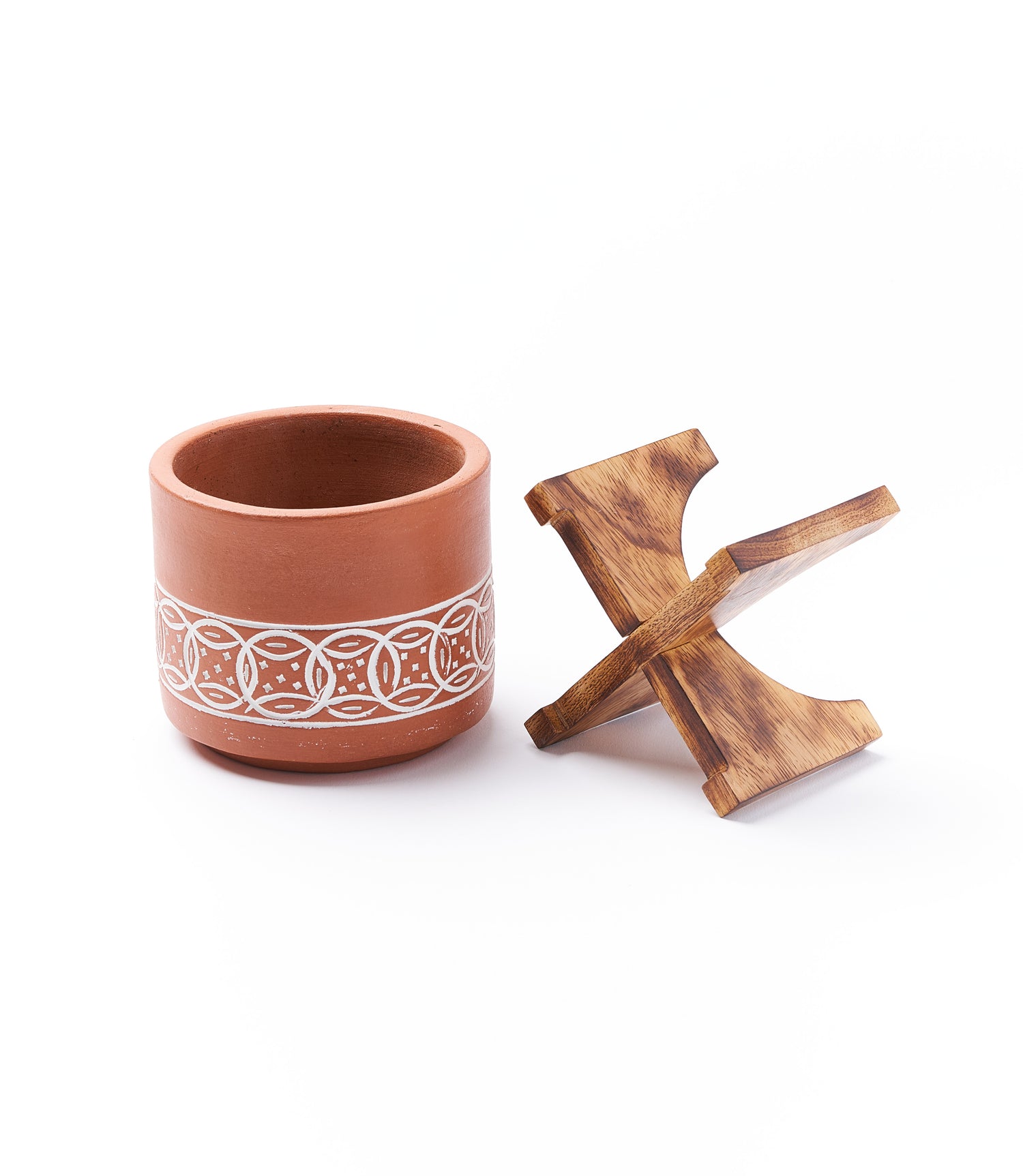 terracotta plant pot stands Matr Boomie Daksha Terracotta Plant Pot with Wood Stand