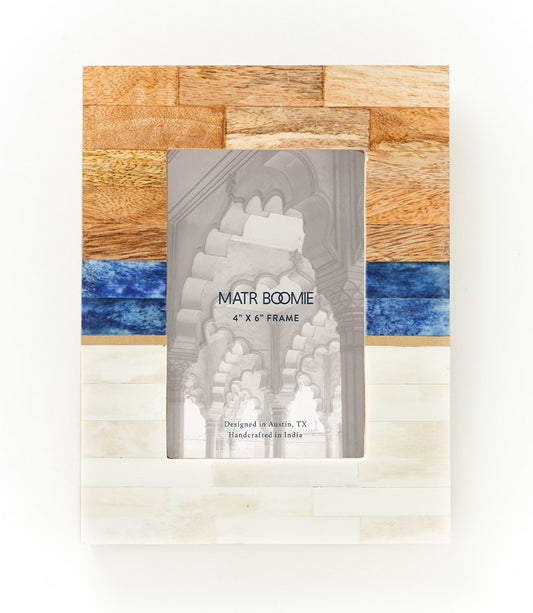 Kaveri 4x6 Natural, Blue, Brown Picture Frame - Carved Bone, Wood