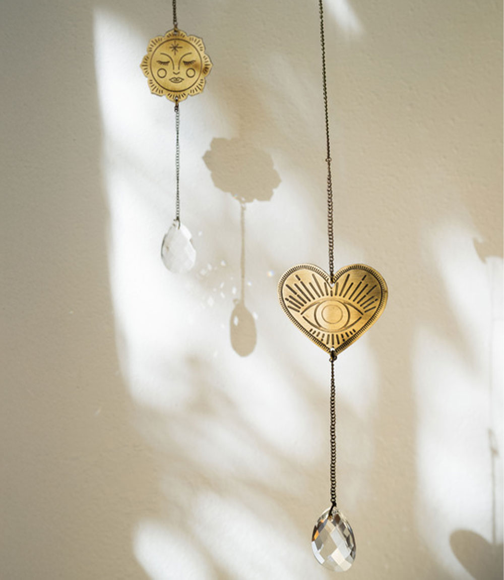 Surya Mini Heart Engraved Brass Suncatcher