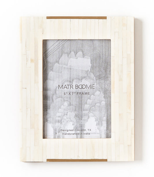 Mukhendu 5x7 Picture Frame - Carved Bone, Brass Accent