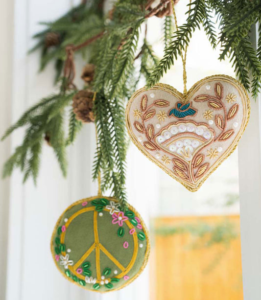 Larissa Floral Peace Sign Beaded Ornament - Hand Embroidered