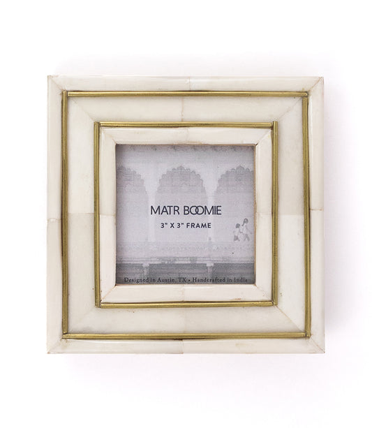 Pravina 3x3 Picture Frame - Carved Bone, Brass Inlay