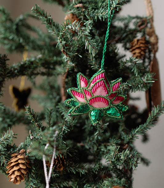 Larissa Lotus Beaded Ornament - Hand Embroidered