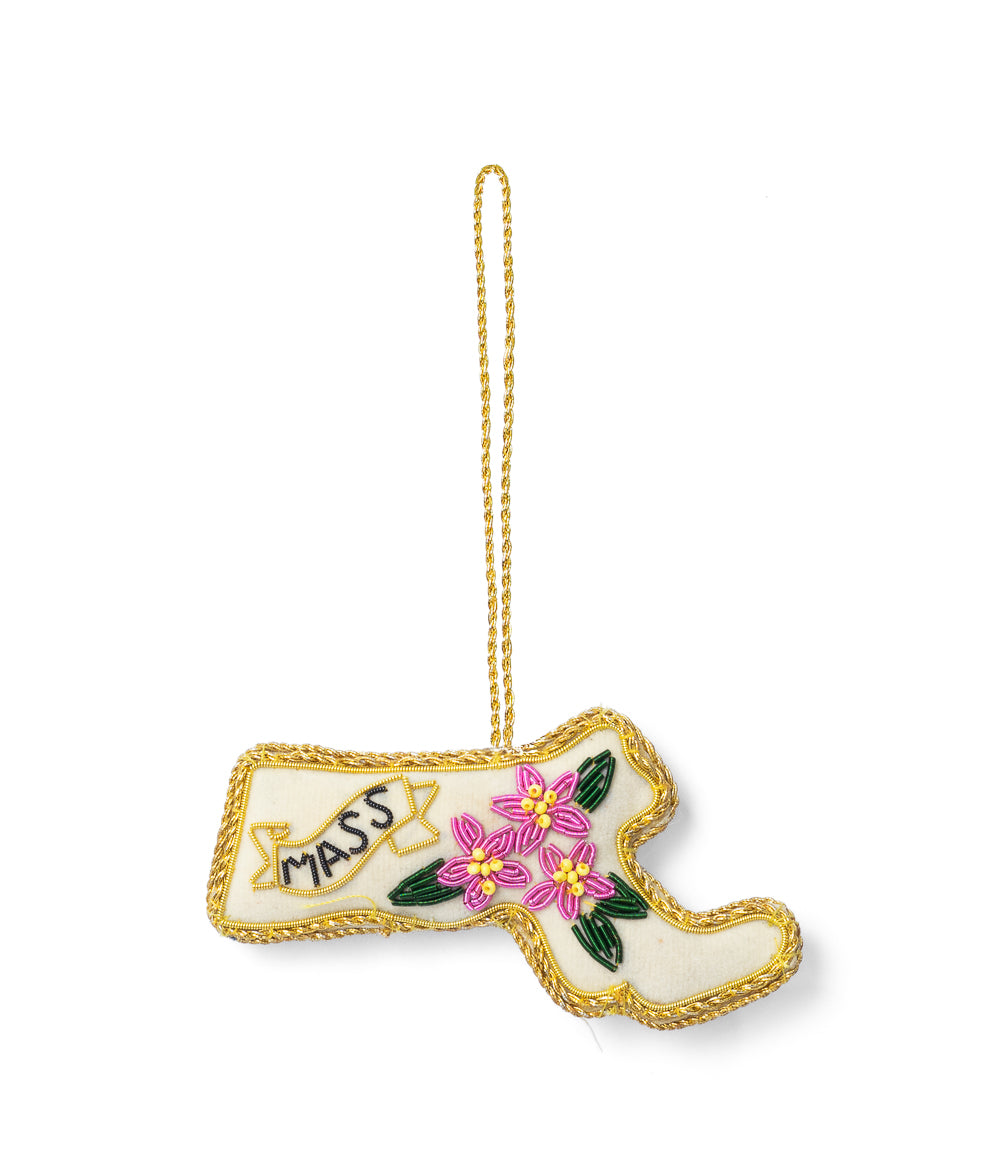 Massachusetts State Mayflower Beaded Ornament - Hand Embroidered