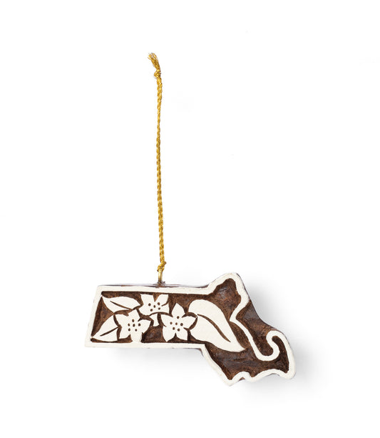 Massachusetts State Mayflower Ornament - Hand Carved State Flower