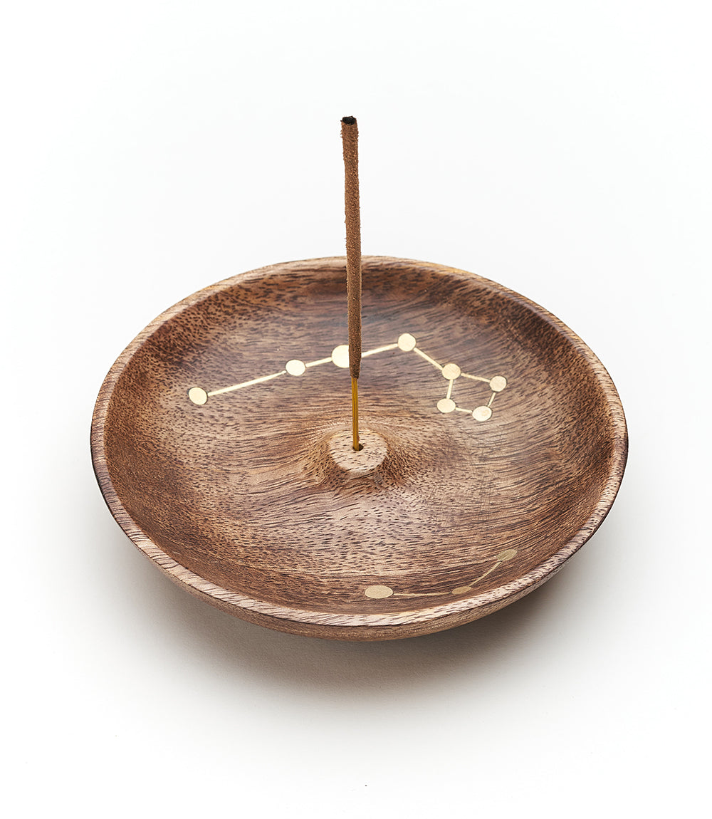 Jyotisha Celestial Round Trinket Dish Incense Holder - Wood, Brass