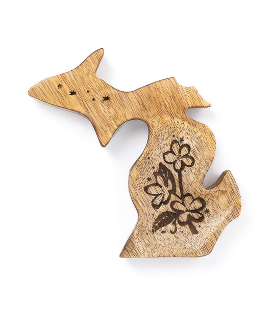 Michigan State Apple Blossom Trinket Dish - Mango Wood