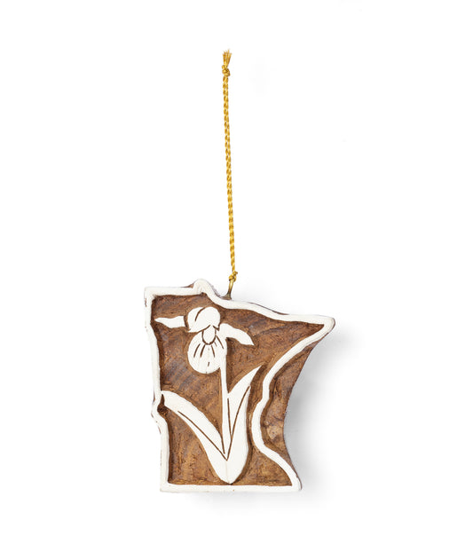 Minnesota State Lady Slipper Ornament - Hand Carved State Flower