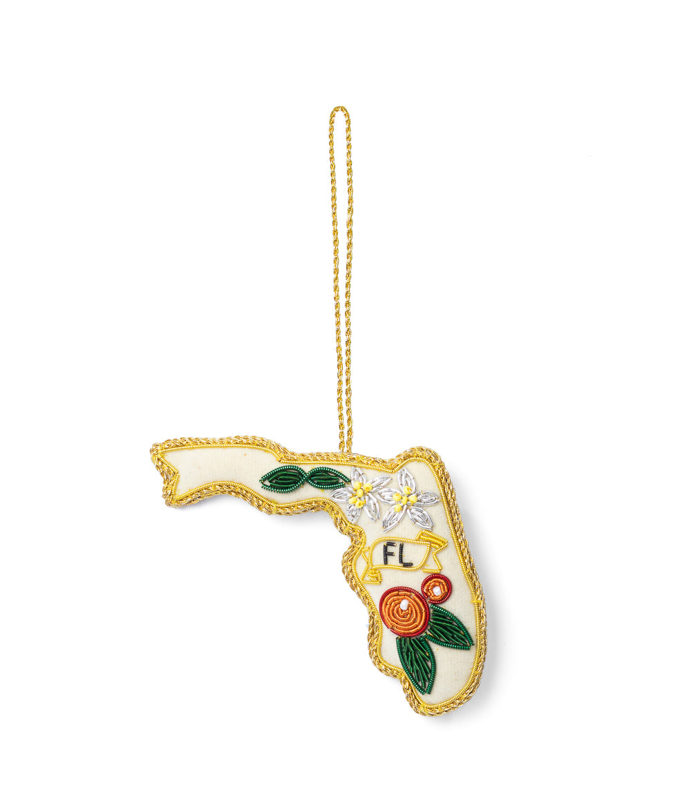 Florida State Orange Blossom Beaded Ornament - Hand Embroidered