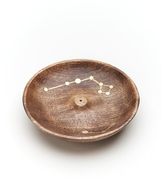 Jyotisha Celestial Round Trinket Dish Incense Holder - Wood, Brass