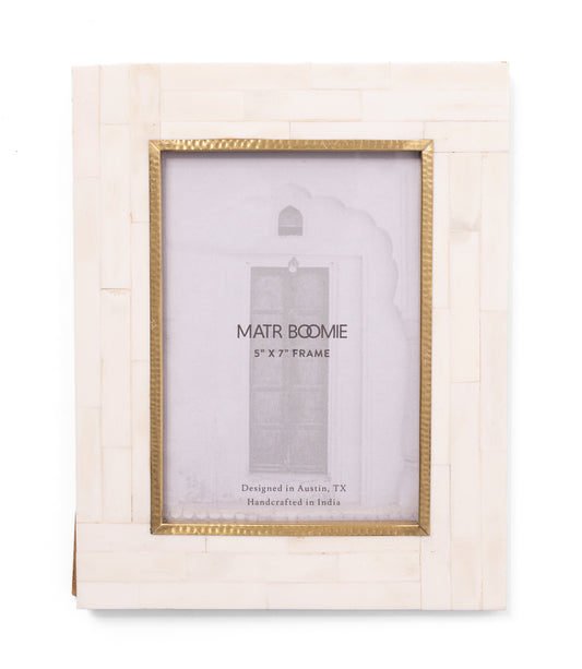 Mukhendu 5x7 Picture Frame - Bone, Brass Inner Edge