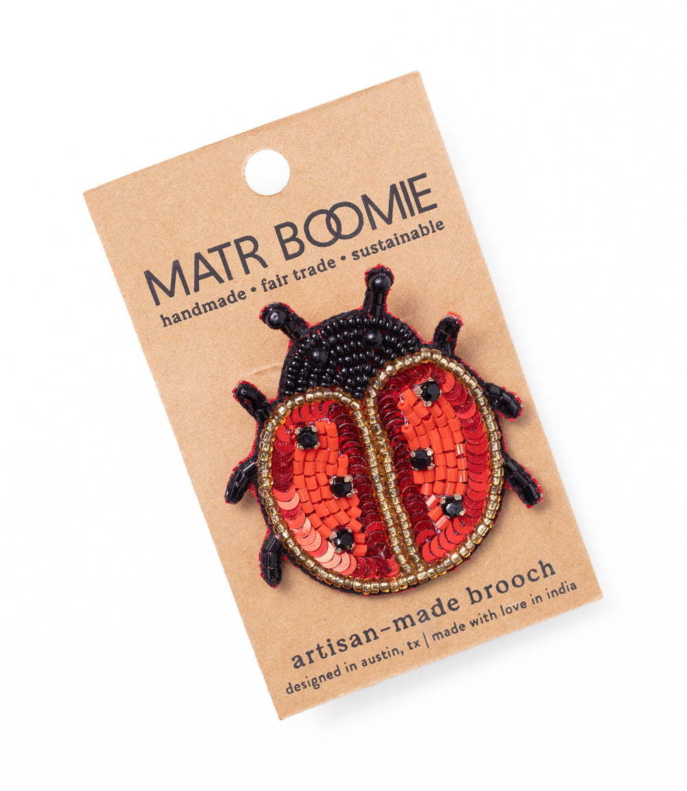 Bala Mani Beaded Ladybug Brooch Pin - Handmade