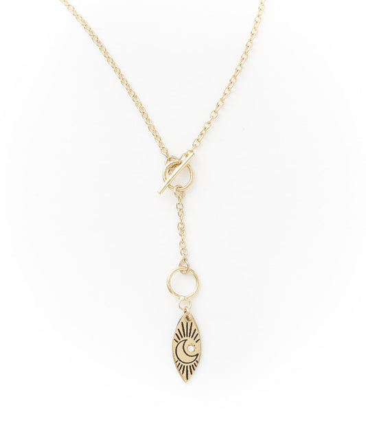 Ruchi Crescent Moon Charm Dainty Drop Lariat Necklace
