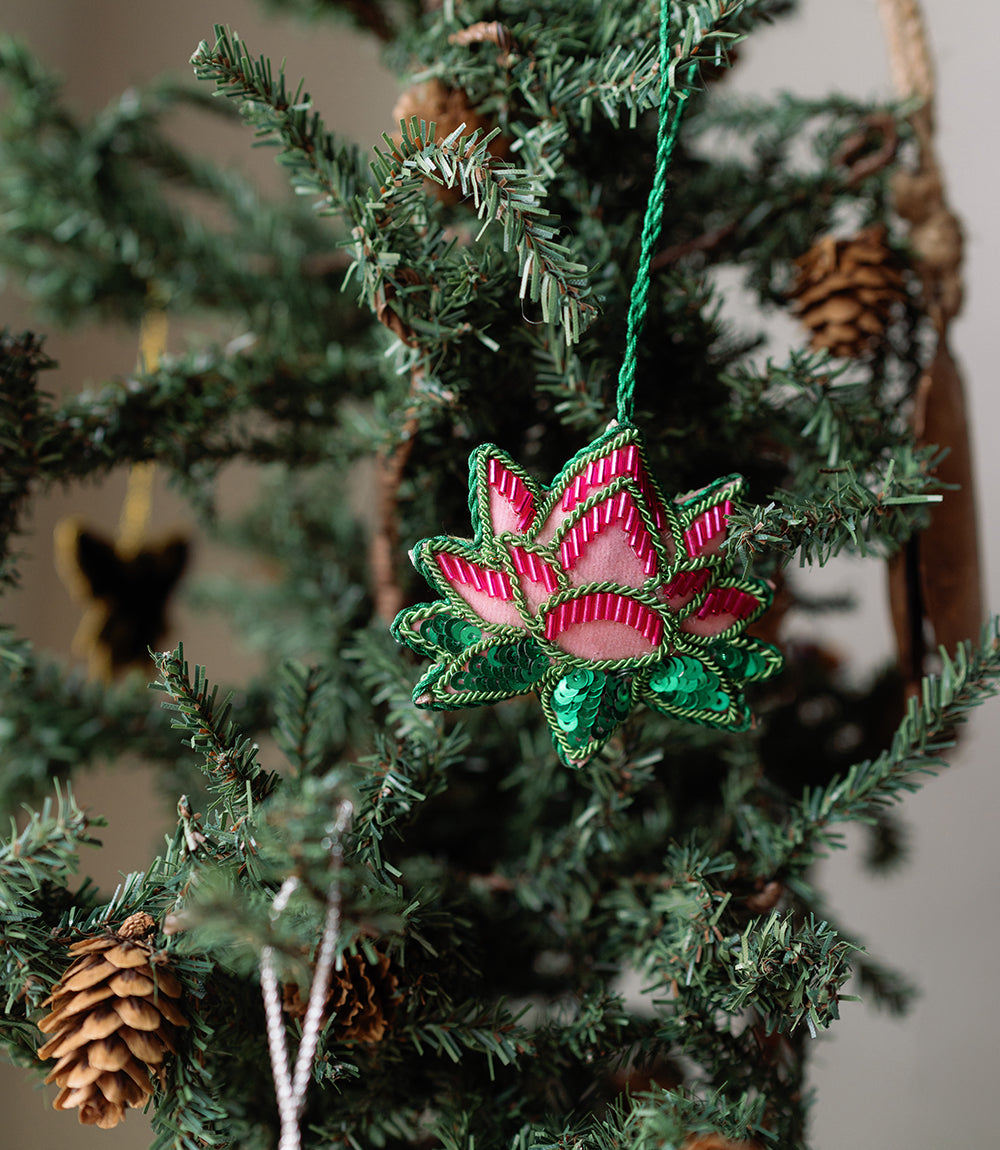 Larissa Lotus Beaded Ornament - Hand Embroidered