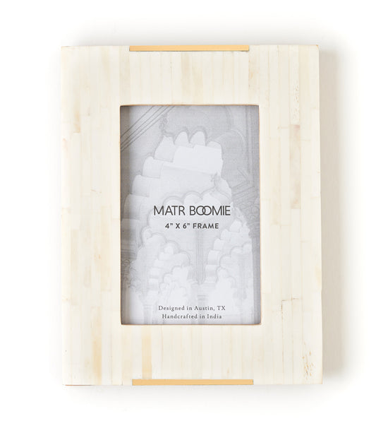 Mukhendu 4x6 Picture Frame - Carved Bone, Brass Accent