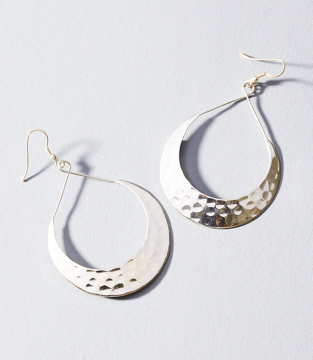 Lunar Crescent Hammered Hoop Earrings