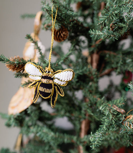 Larissa Bee Beaded Ornament - Hand Embroidered