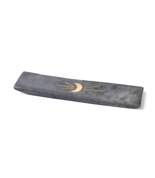 Indukala Moon Phase Trinket Dish Incense Holder - Black Carved Marble