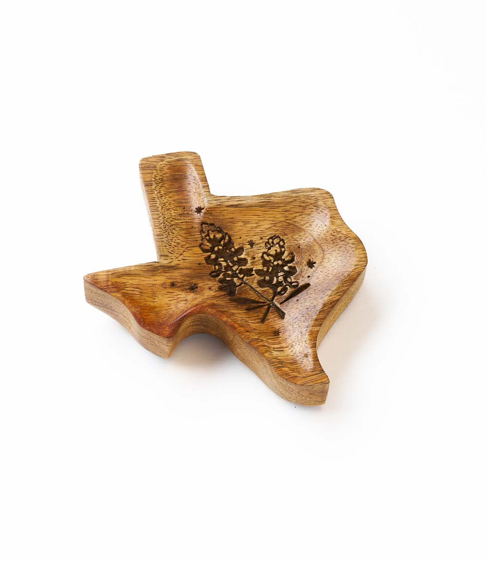Texas Bluebonnet Trinket Dish - Mango Wood