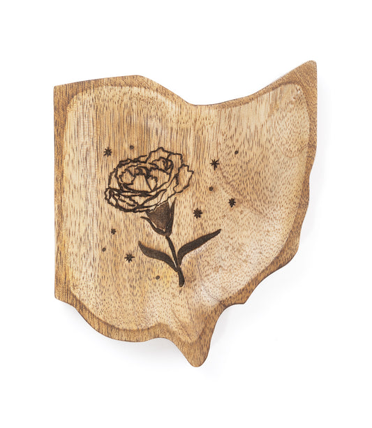 Ohio State Carnation Trinket Dish - Mango Wood