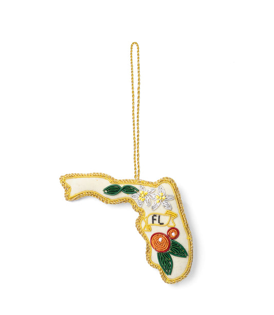 Florida State Orange Blossom Beaded Ornament - Hand Embroidered