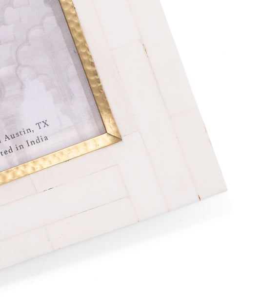 Mukhendu 4x6 Picture Frame - Bone, Brass Inner Edge