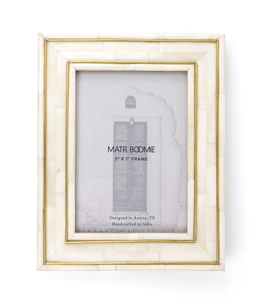 Pravina 5x7 Picture Frame - Carved Bone, Brass Inlay