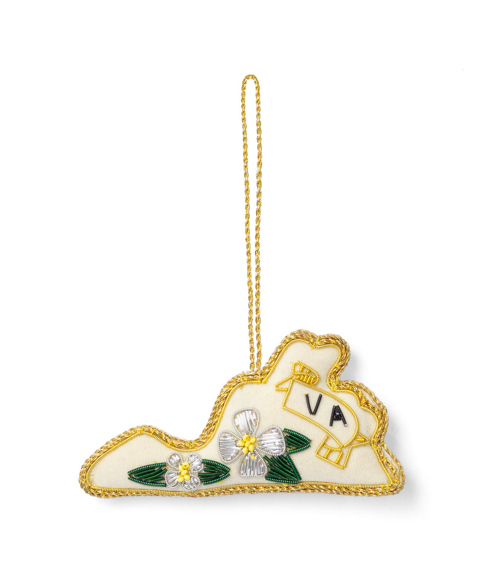 Virginia State Dogwood Beaded Ornament - Hand Embroidered
