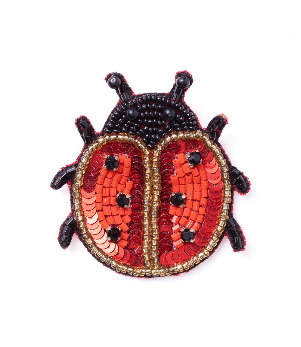 Bala Mani Beaded Ladybug Brooch Pin - Handmade