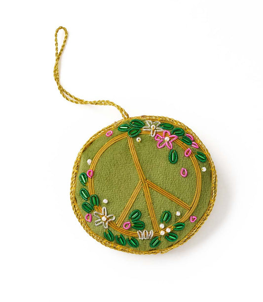 Larissa Floral Peace Sign Beaded Ornament - Hand Embroidered