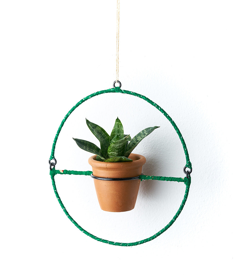Upcycled Sari Wrapped Hanging Planter with Terracotta Plant Pot - Round | Garden | Matr Boomie